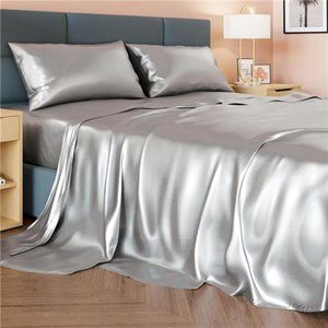 Satin Sheets Queen Size Set 4 Pcs - Silky & Luxuriously Soft Satin Bed Sheets